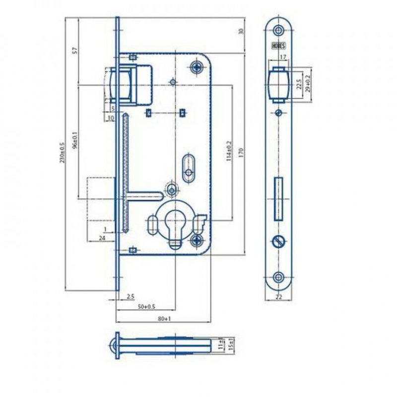 Válečkový zadlabací zámek 24028 - rozměry
