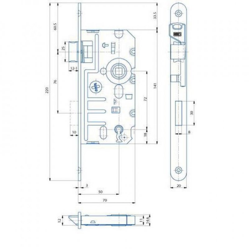 Zadlabací zámek K240 - rozměry