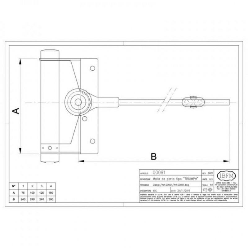 Pružinový zavírač dveří F1 91/3 - rozměry