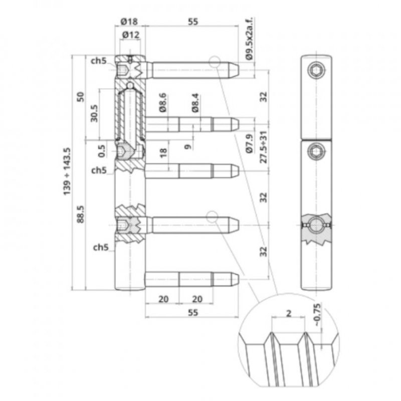Dveřní závěs OTLAV 495/18 EXACTA se 3 dříky - rozměry