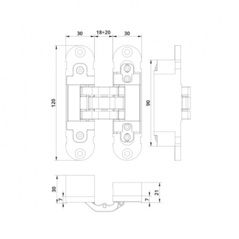 Skrytý závěs OTLAV - rozměry