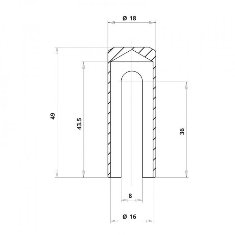 Návlek k závěsu 495/16 mosaz - rozměry