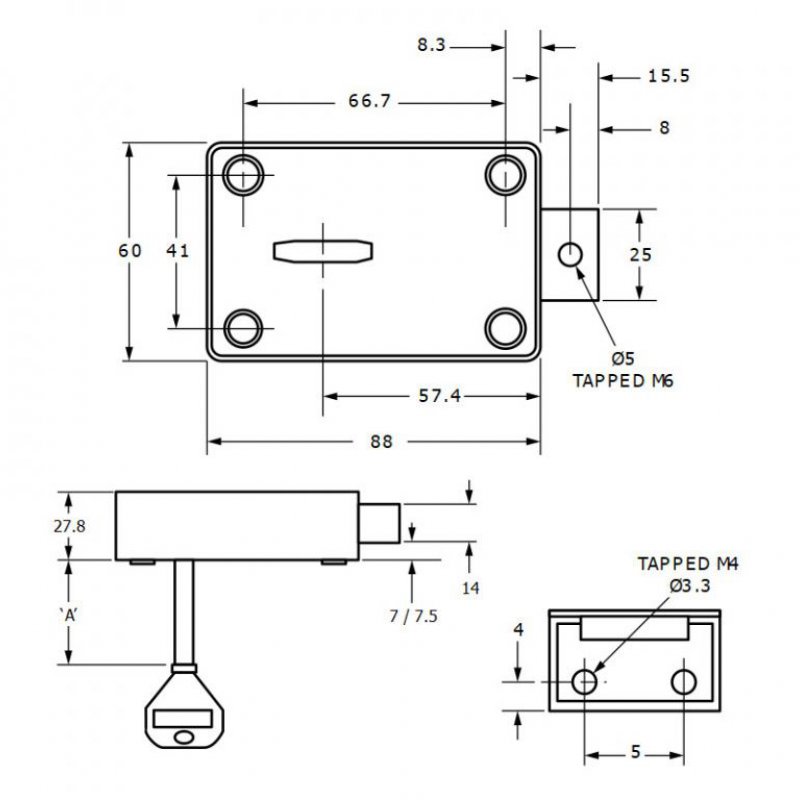 Trezorový zámek Euro-Locks 3010-0003 - technický nákres