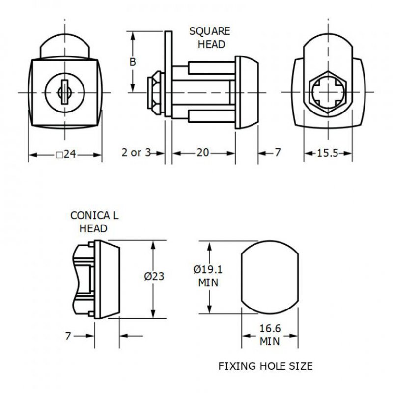 Zámek Euro-Locks 0801-0006 - technický nákres