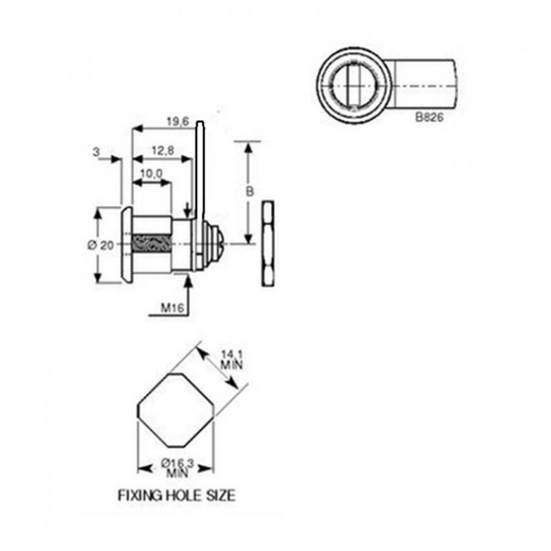 Zámek Euro-Locks B826-0003 - technický nákres