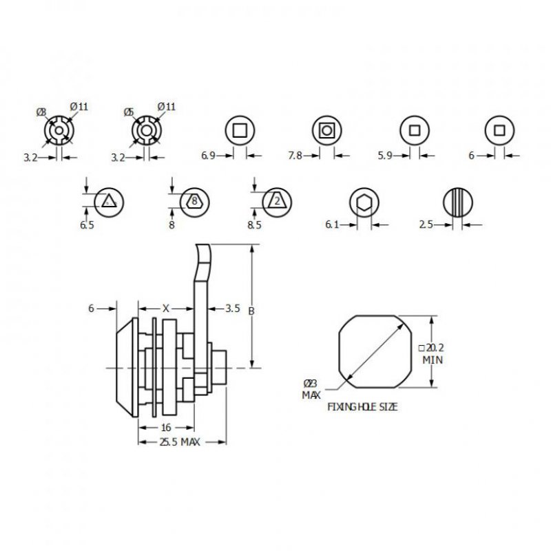 Zámek Euro-Locks F471-0002 - technický nákres