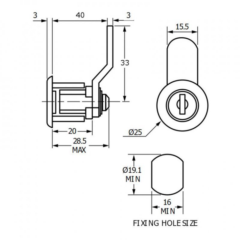 Zámek Euro-Locks 3803-0062 - technický nákres