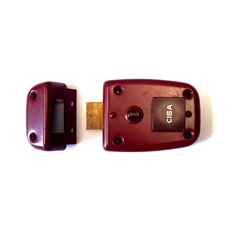 Vrchní přídavný zámek CISA - se závorou, povrchová úprava červenohnědý lak