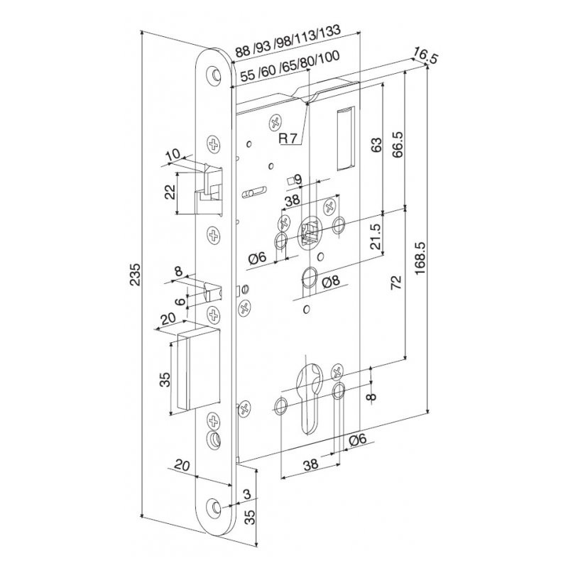 Elektromotorický samozamykací zámek ABLOY EL520 - rozměry