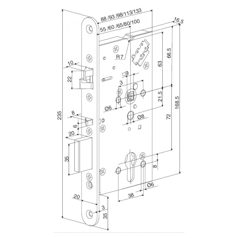 Elektromechanický samozamykací zámek ABLOY EL561 - rozměry
