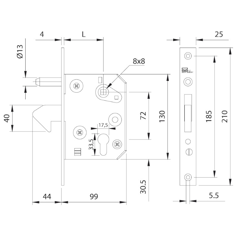 Zámek AGB s hákem a trnem - rozměry