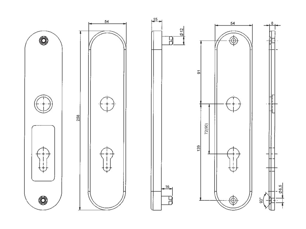 Bezpečnostní kování BK321 s překrytem - rozměry