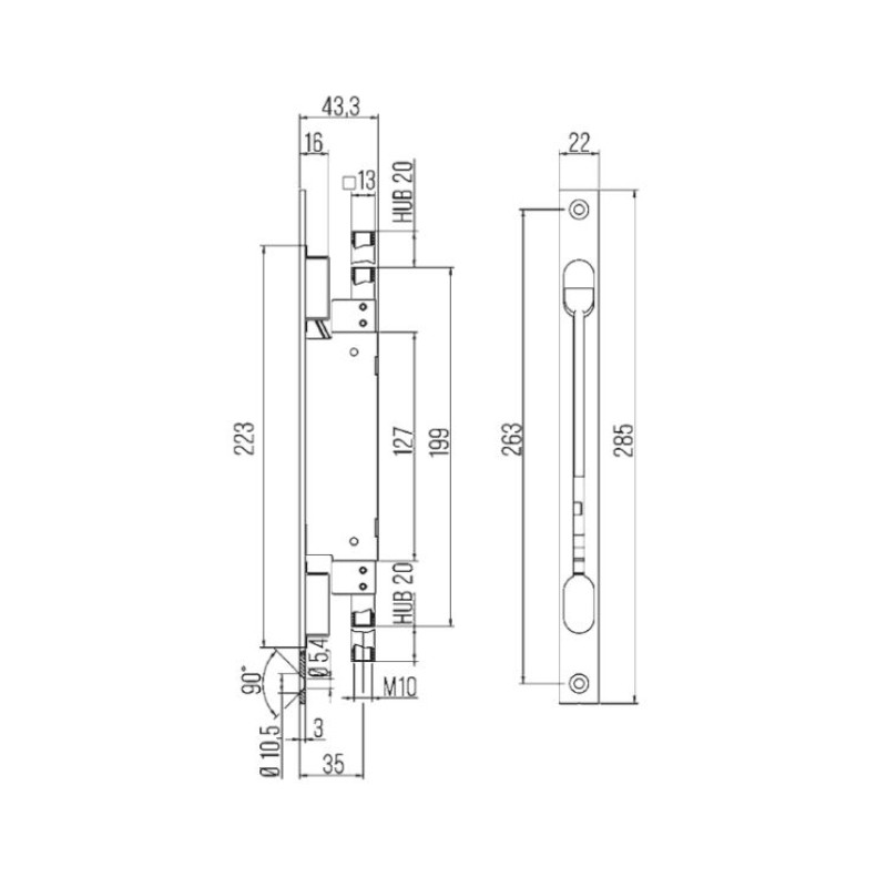 Dveřní zástrč WILKA 945 - nákres