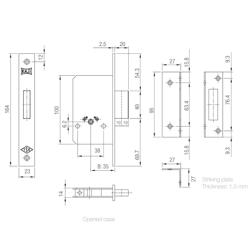 Zámek KALE 157 F - rozměry