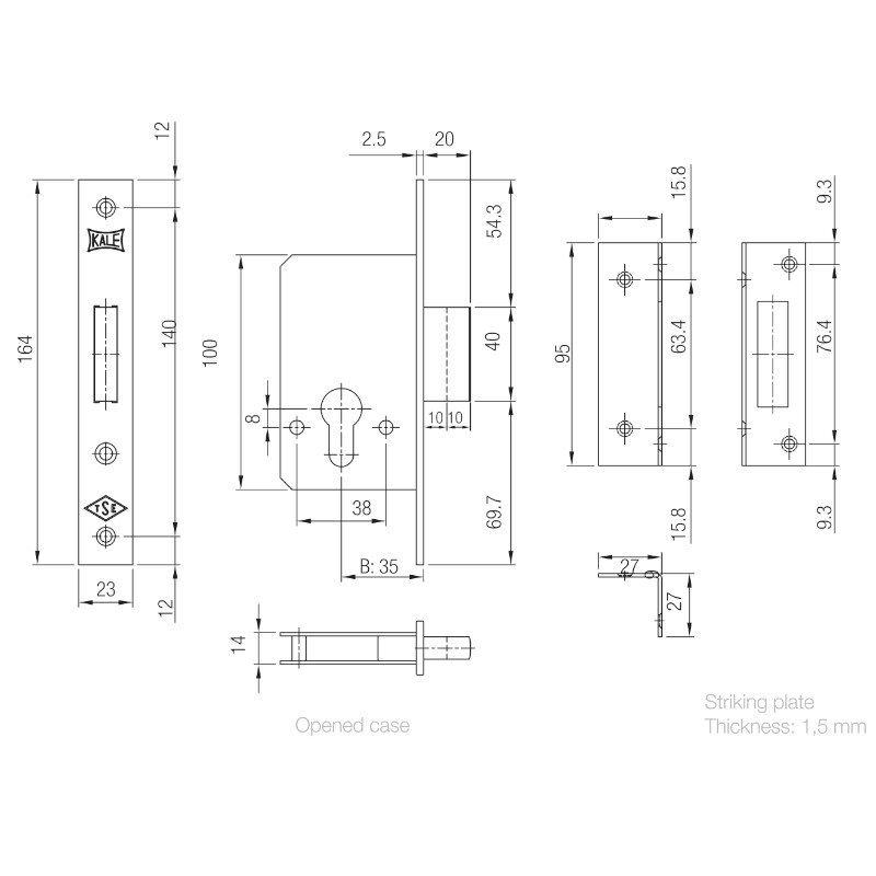 Zámek KALE 157 - rozměry