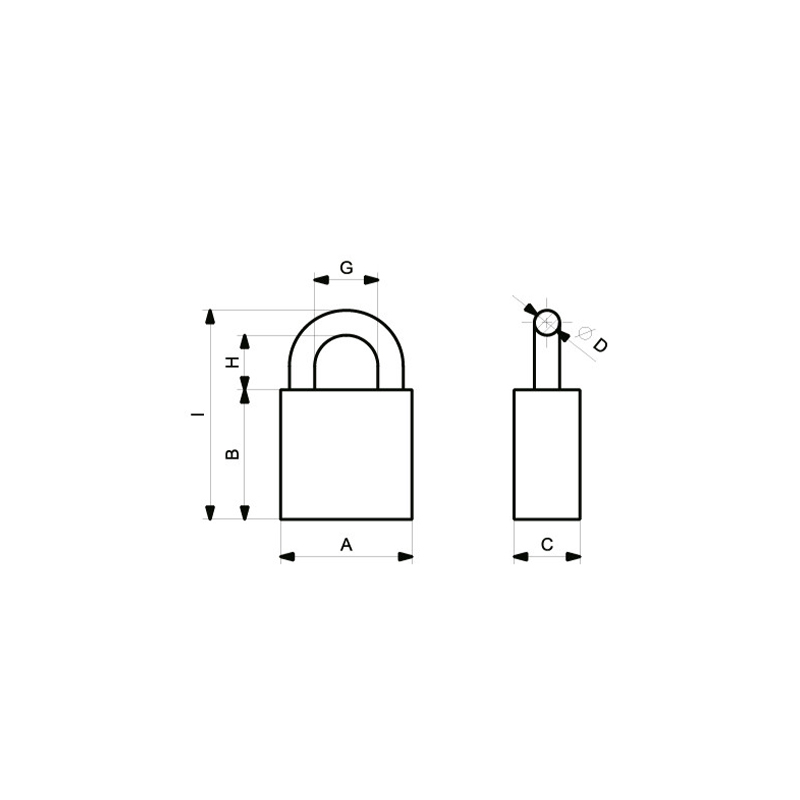 Visací zámek GOLEM 70 - nákres