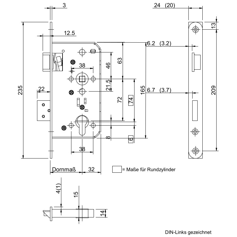 Panikový zámek WILKA V467 - rozměry
